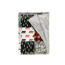 Load image into Gallery viewer, Red/Black/Grey Baby Bear FAUX QUILT Minky Blanket // Baby Blanket Size