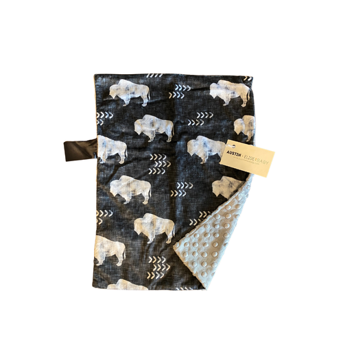 Black/Grey Buffalo Woodland Minky Blanket // Small Lovey Size