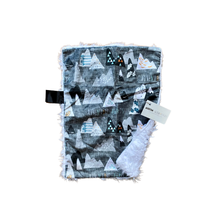 Load image into Gallery viewer, Charcoal &quot;Adventure Awaits” Minky Blanket // Small Lovey Size