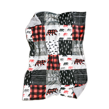 Load image into Gallery viewer, Red/Black/Grey Baby Bear FAUX QUILT Minky Blanket // Baby Blanket Size